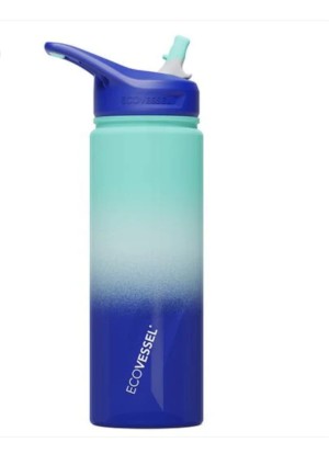 Plastic sports water bottle with flip top straw/ blue ocean