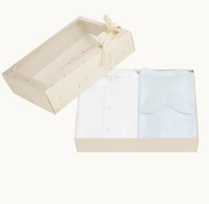 Set of 2. Blue Pointelle Angel wing sleepsuit in box