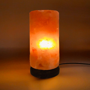 Pink Salt Lamp Crafted AROMA DIFFUSER CYLINDER Shape wooden base