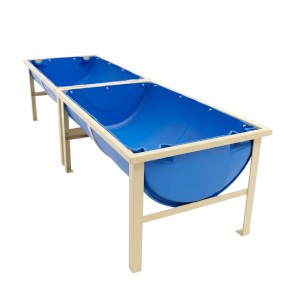 Iron Troughs w/stands - Double Blue Plastic Basin - (65x195x27x50cm)