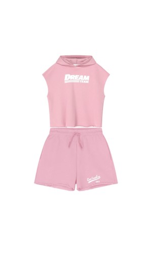 Cutoff hoodie pink set