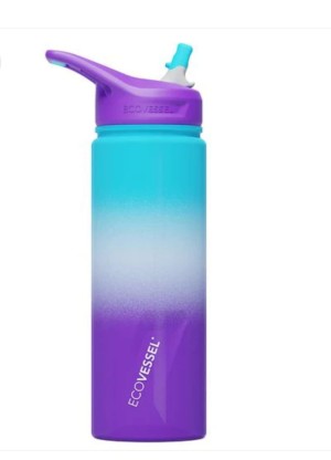 Plastic water bottle with flip top straw/ Purple