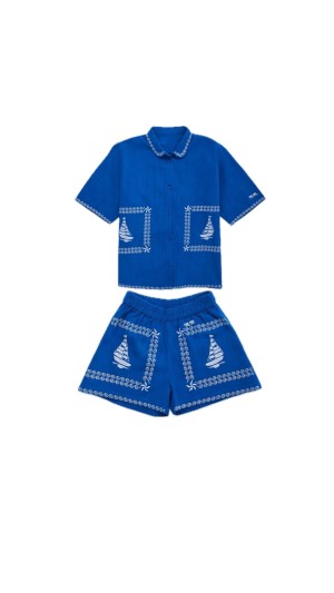 Blue embroidered shirt set