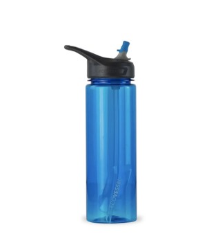 Plastic water bottle with flip top straw/ Hudson blue