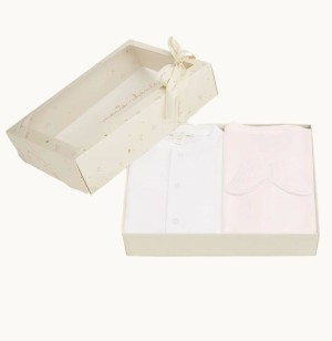 Set of 2. Pink Pointelle angel wing sleepsuit in box