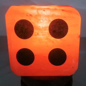 Pink Salt Lamp Crafted DICE Shape Wooden Base